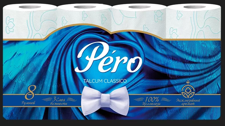 Туал.бумага 3-х сл.8шт/уп бел. PERO TALCUM (аналог Papia) /12