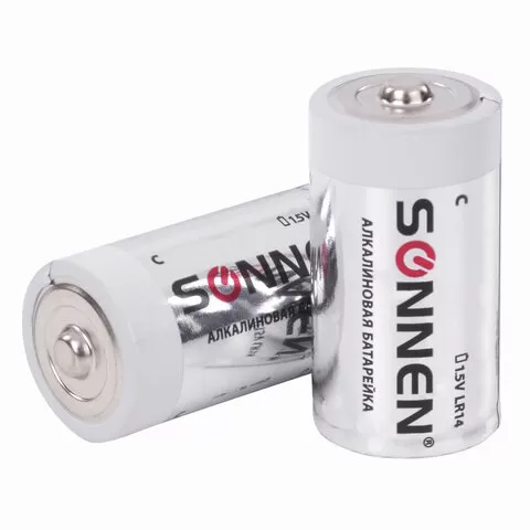 Батарейки КОМПЛЕКТ 2 шт., SONNEN Alkaline, С (LR14, 14А), алкалиновые, блистер