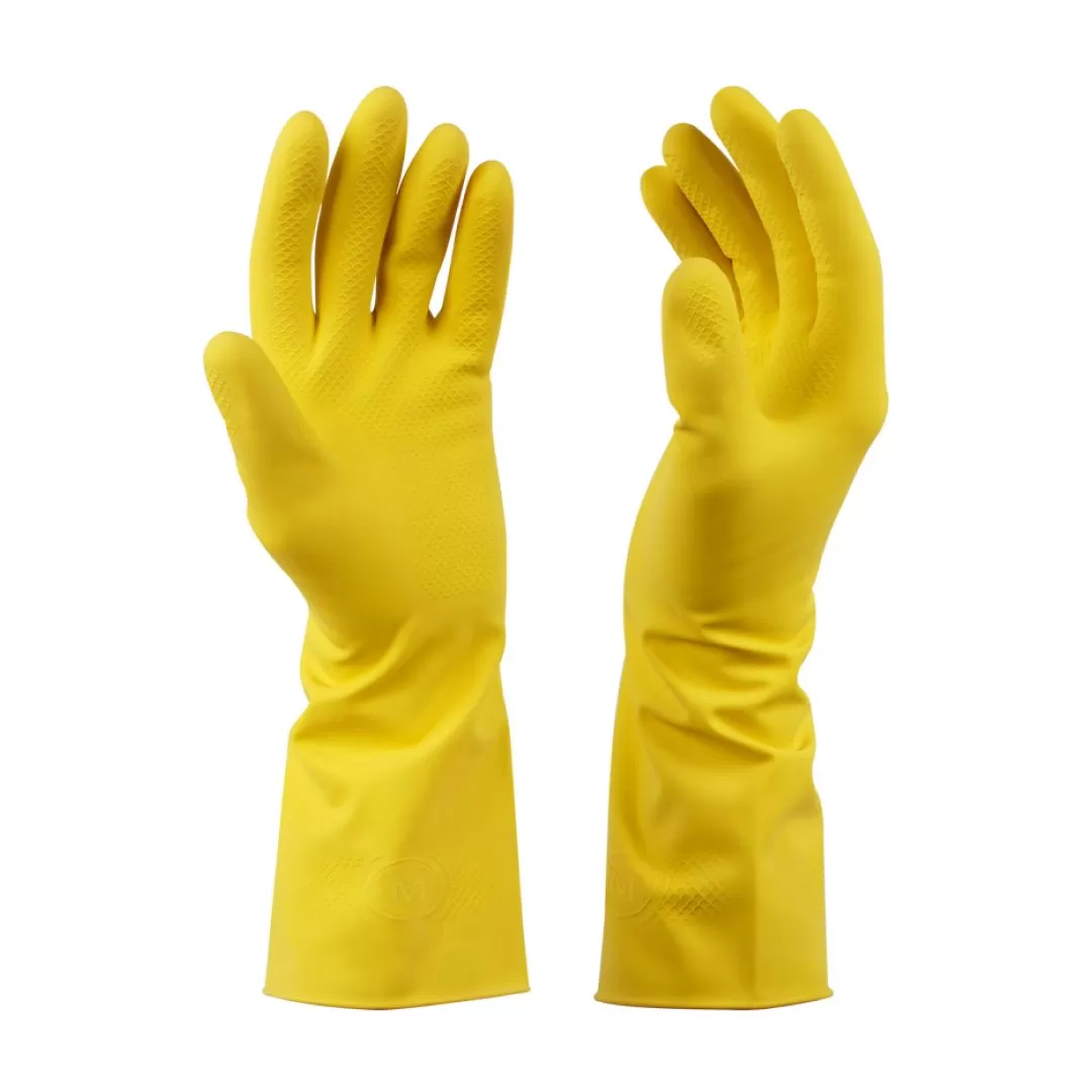 Резиновые усиленные (КЩС) хозяйственные перчатки с хб MERIDA, желтые