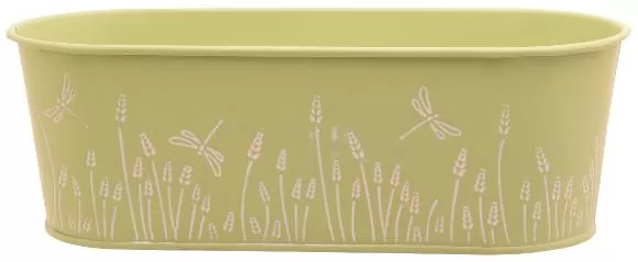 Горшок для растений овальный 27,5X11,5XH9,4CM, металл, цвет зеленый с белым декором