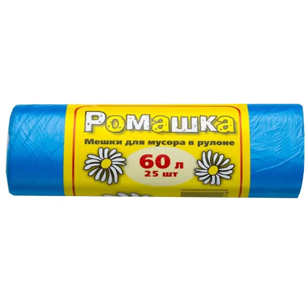 Мешок д/мусора 60л Ромашка СИНИЙ 8 мкм 25шт/рул