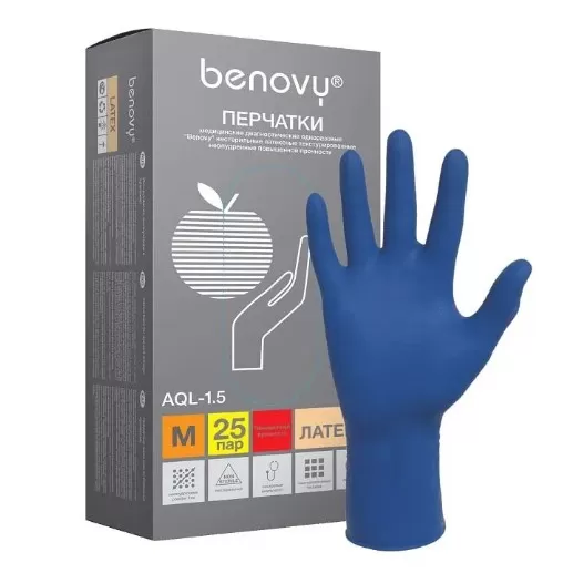 Перчатки латексные Бенови сверхпрочные S (аналог ситек мед) /25шт/упак/10
