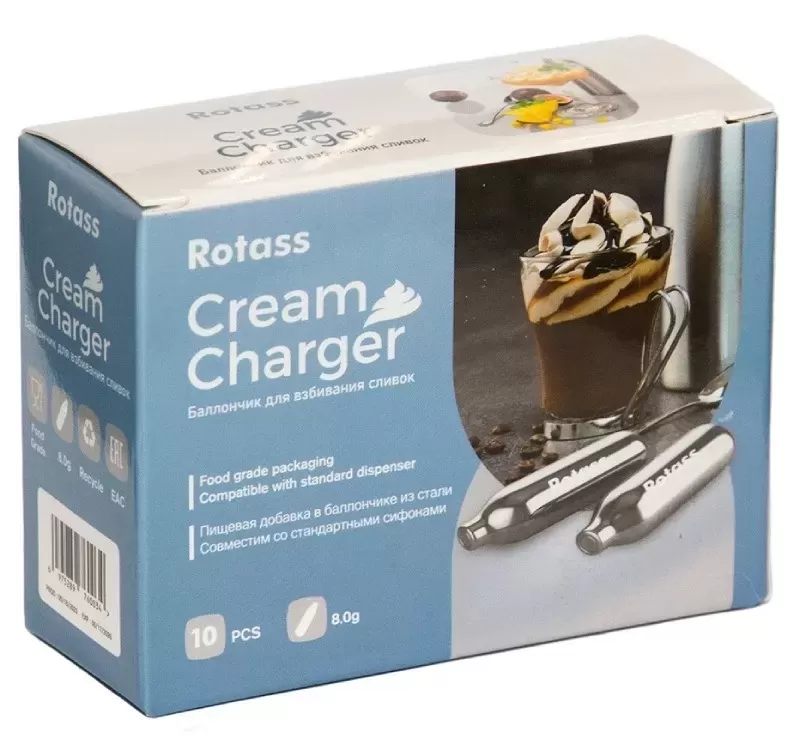 Баллончики для взбивания сливок (N2O) 10 шт/уп, «ROTASS»/36