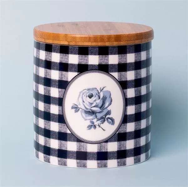 Емкость для хранения с деревянной крышкой 11х11 см, декор GINGHAM