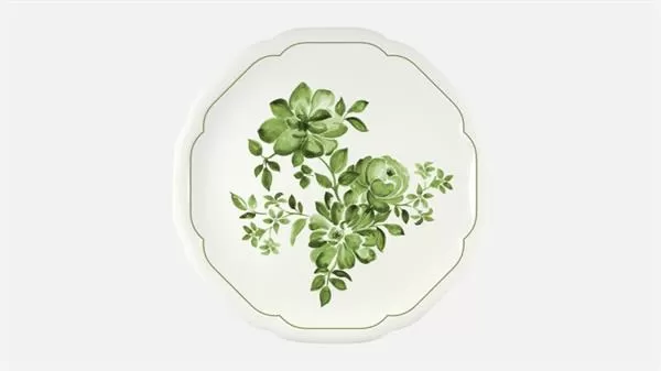 Тарелка мелкая 31 см, безбортовая, декор зеленый, FLORAL CREATE
