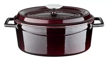 Кастрюля с чугунной крышкой овальная 3,91 л, внутр. размер 27×20 см h 10,3 см, внеш. размер 34x21x12 см, чугун, цвет «баклажановая майолика»
