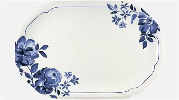 Блюдо овальное 36×24 см, декор синий, FLORAL CREATE
