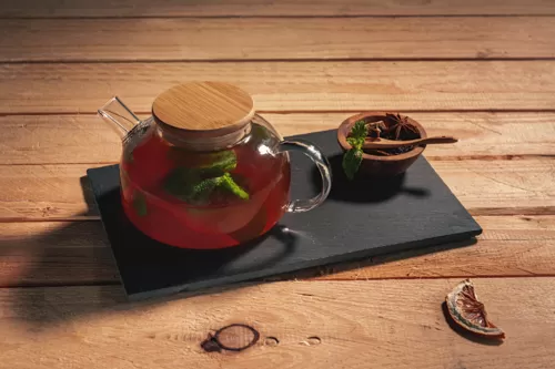 Чайник с крышкой 500 мл, h 9 см, стекло, крышка — дерево, Borosilicate
