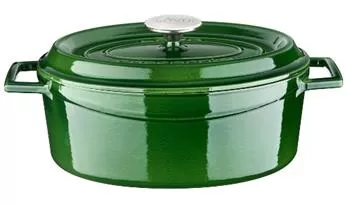 Кастрюля овальная с крышкой 4,67 л, 23×29см, чугун, цвет зеленый