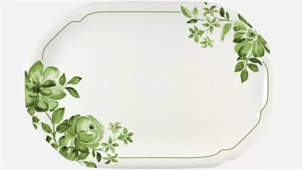 Блюдо овальное 36×24 см, декор зеленый, FLORAL CREATE