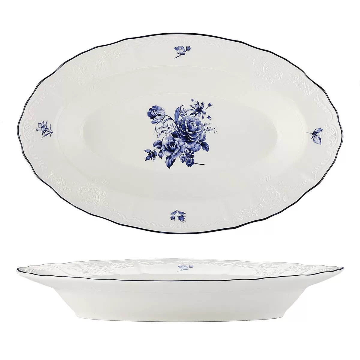 Блюдо овальное,глубокое 24*16 см, 350 мл, коллекция "Blue Flower"  P.L. Proff Cuisine