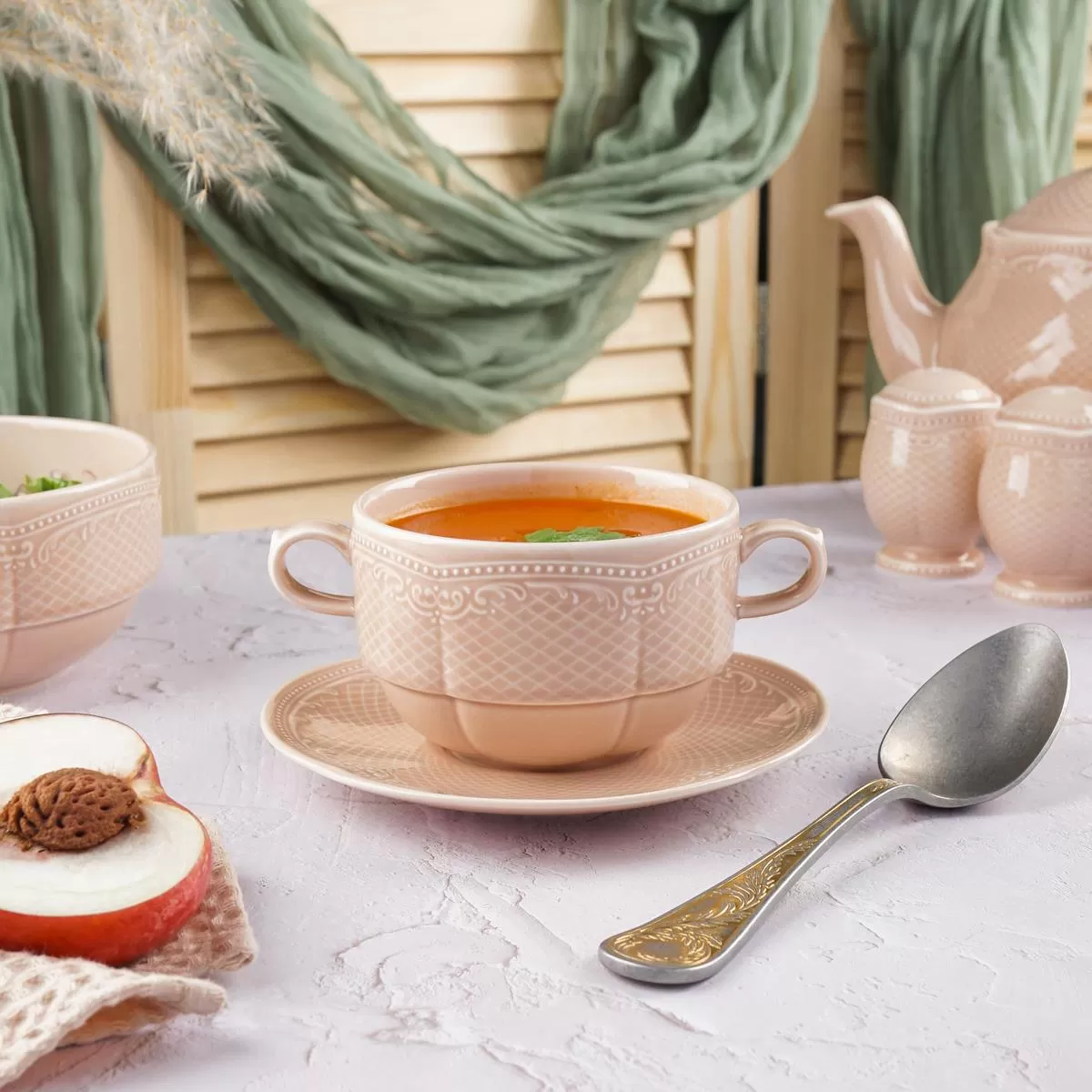 Бульонная пара 350 мл, фарфор,серия "Aristocrat-Peach Tea", Noble