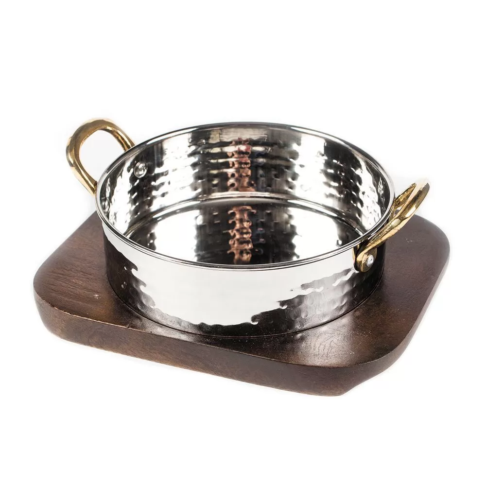 Сковородка Hammered на деревянной подставке, d 14 см, 550 мл,нержавейка, P.L. Proff Cuisine