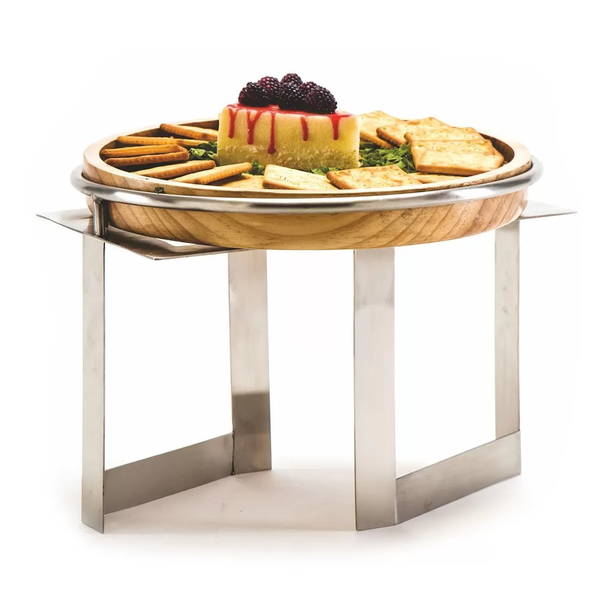 Стойка металлическая для выкладки + блюдо из бука,32*32*23 см,  P.L.—Hotelware
