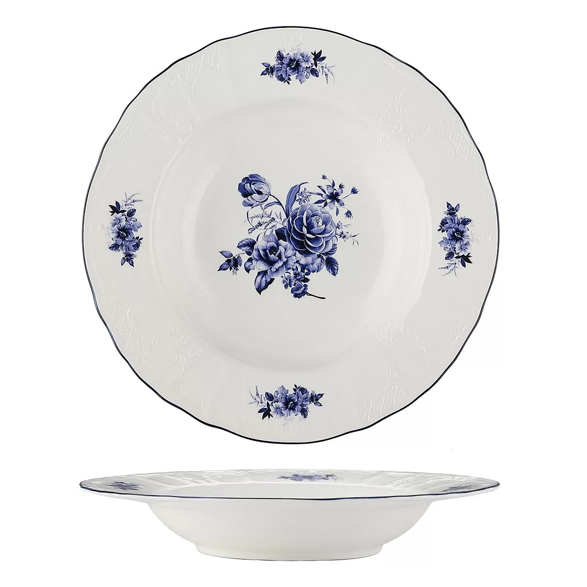 Тарелка глубокая для супа 23 см, 350 мл, коллекция "Blue Flower"  P.L. Proff Cuisine