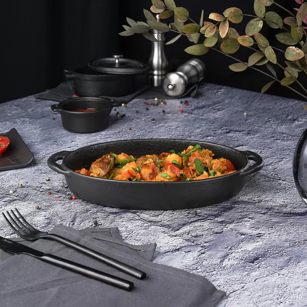 Блюдо для подачи и запекания Black Raw Steller 22,5*15*4 см, P.L. Proff Cuisine