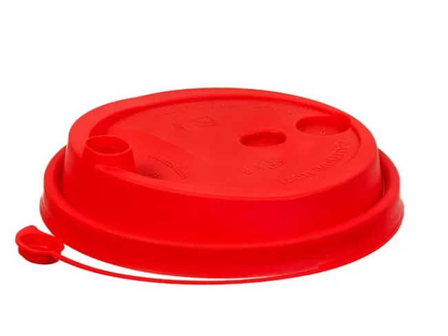 Крышка д/стаканов красная с питейником и застежкой 90мм 50шт/упак /20