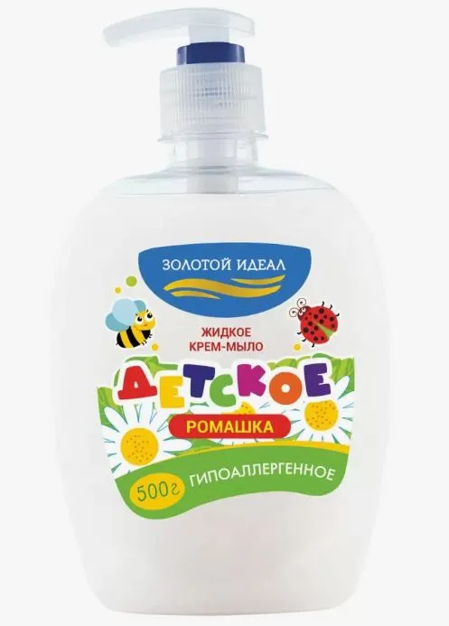 Мыло-крем жидкое ДЕТСКОЕ 500г, ЗОЛОТОЙ ИДЕАЛ, Ромашка, дозатор