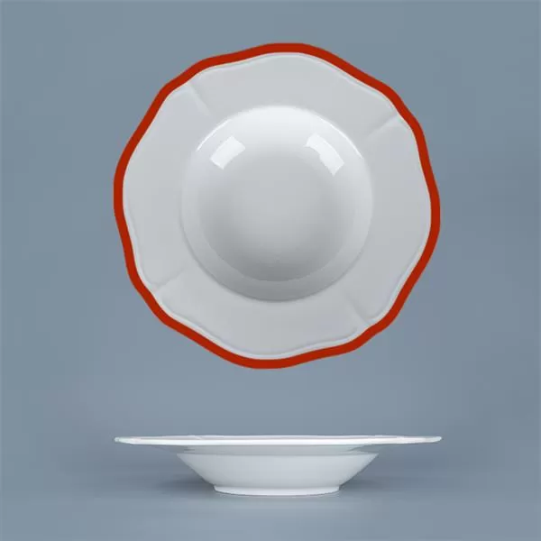 Тарелка глубокая / для пасты 280 мл, d 24,5 см h 4,3 см, фарфор, Grazia, кант красный