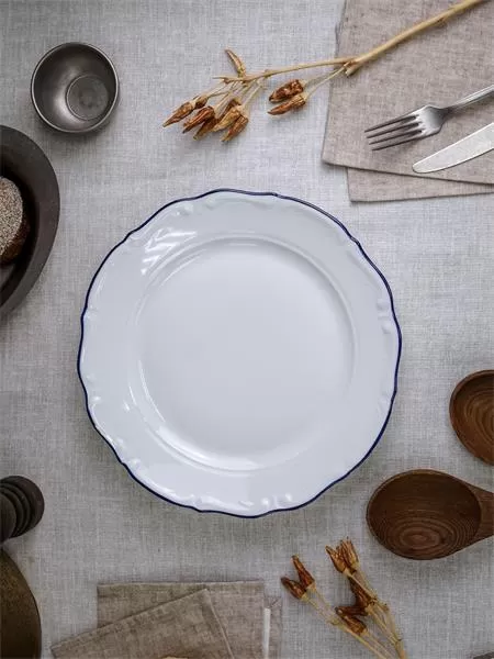 Тарелка мелкая 27 см, кант синий