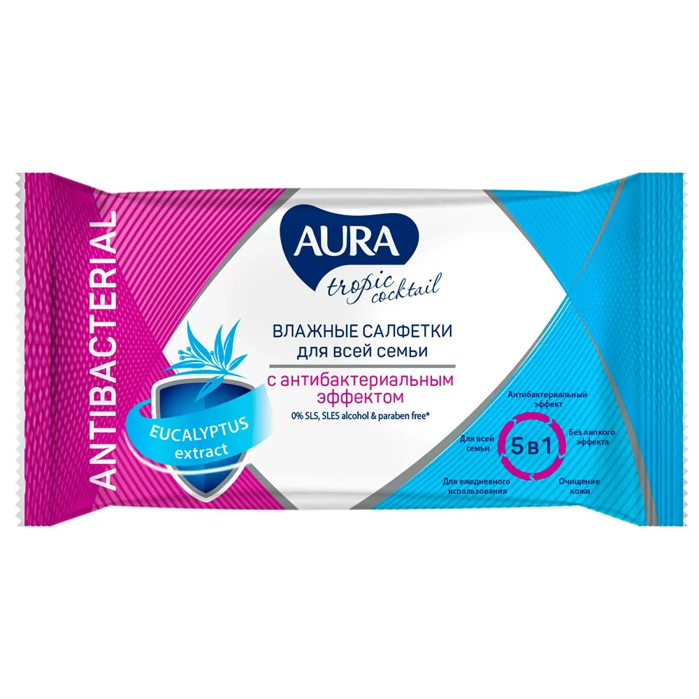 Салфетки влажные AURA, 100л/упак /12