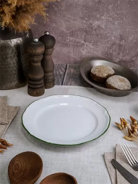 Тарелка мелкая 25 см, кант зелёный