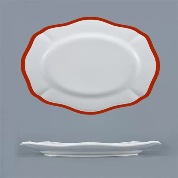 Блюдо овальное 38×26,5 см h 3,3 см, фарфор, Grazia, кант красный