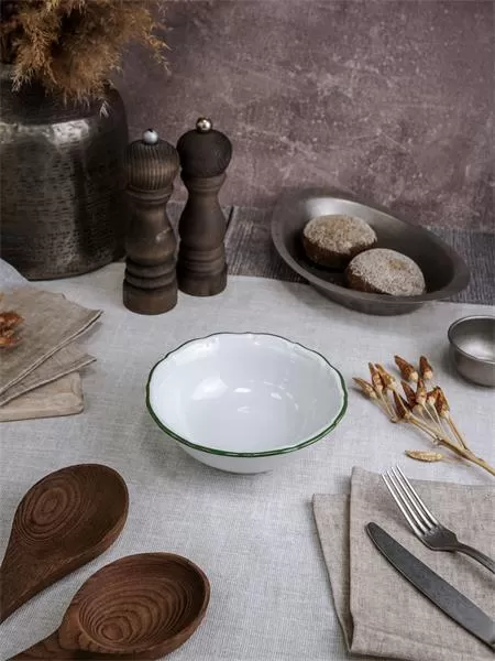 Салатник 13 см, кант зелёный