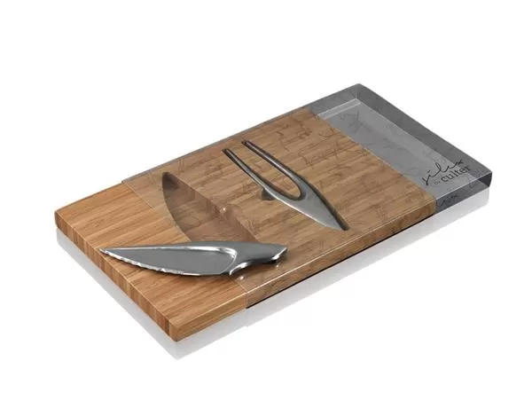 Набор из ножа и вилки для стейка 18,5 см на дерев. подставке 34×22 см, Silex