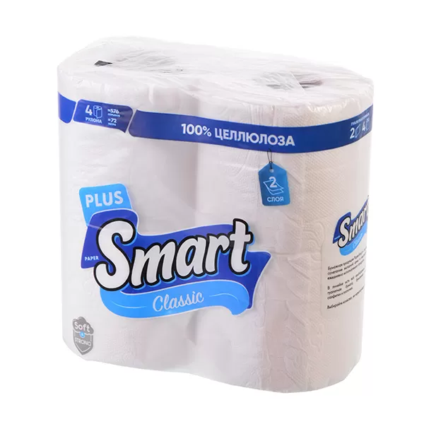 Туал.бумага 2-х сл.4шт/уп бел. PaperSmart Plus (аналог Нега классик) /12