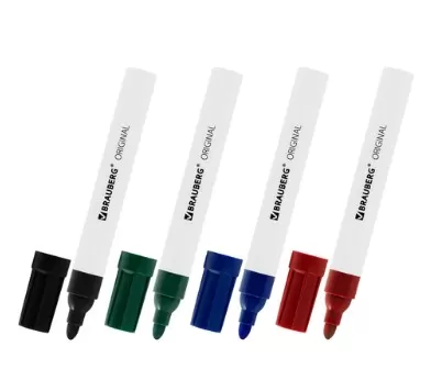 Маркеры стираемые для белой доски НАБОР 4 ЦВЕТА, BRAUBERG «ORIGINAL», 3 м