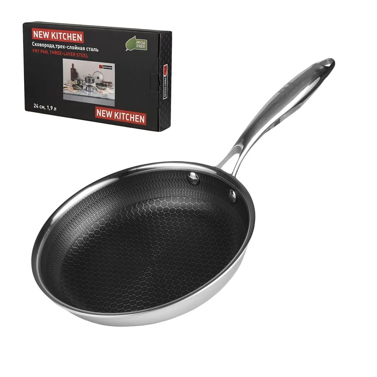 Сковорода,трех-слойная сталь,24/17,5 см h5 см New Kitchen Honeycombs, P.L.