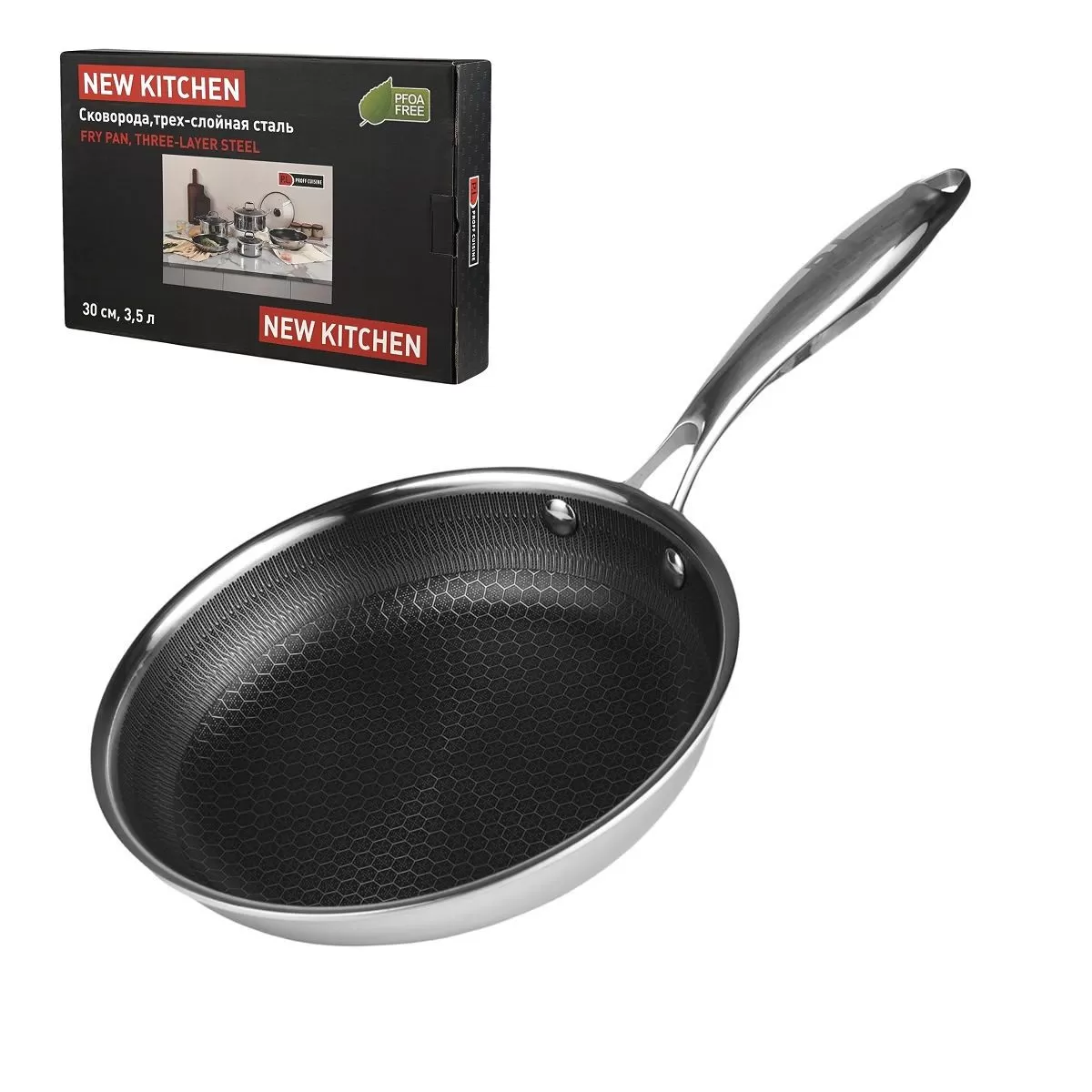 Сковорода,трех-слойная сталь,серия "New Kitchen", d=30/21.5*6 см, P.L.